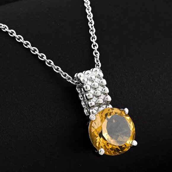 NEW Brazilian Citrine 3.50 ctw Pendant Necklace in Stainless Steel 20 Inches - Picture 2 of 4